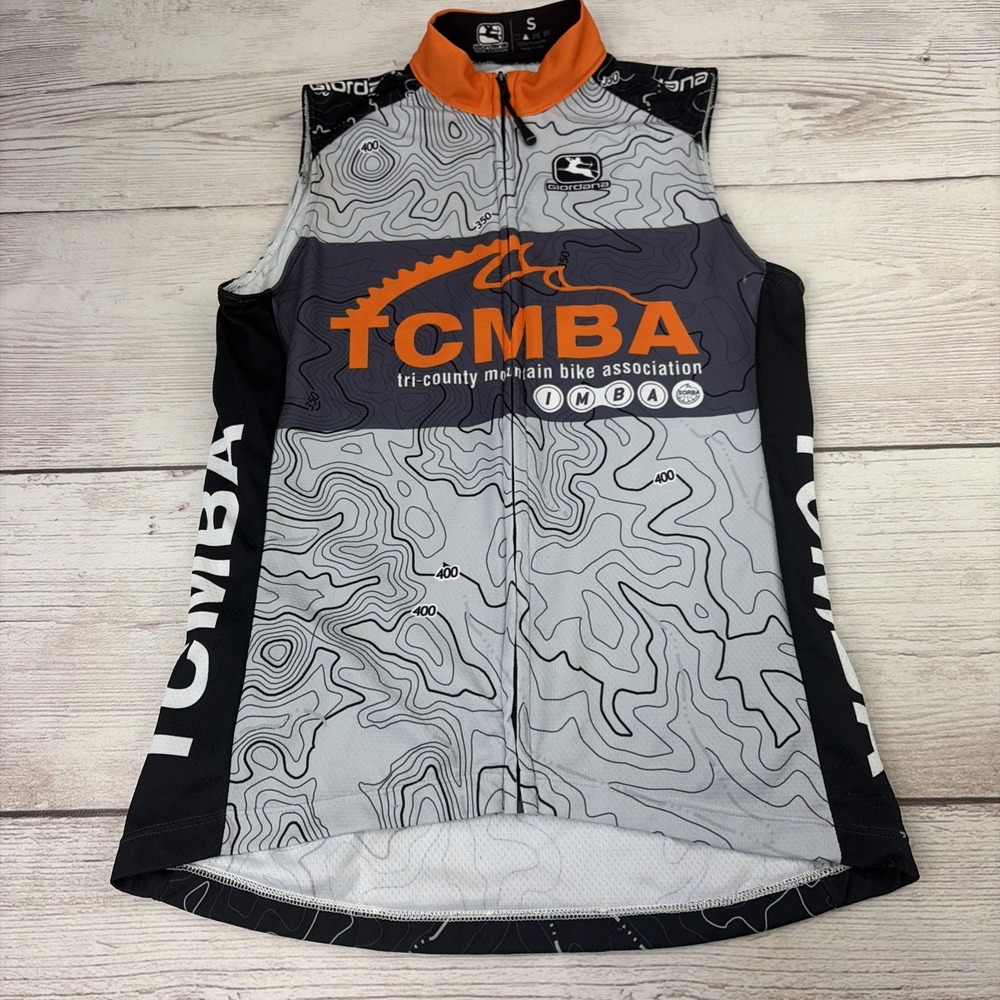 Giordana Women's S Cycling Jersey Topographic Map Full Zip Made USA Sleeveless
